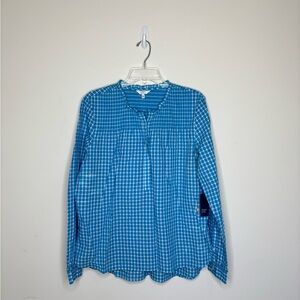 NWT Crown & Ivy Gingham Blue Ruffle Pleated Top‎ Business Casual Preppy XL BNC3